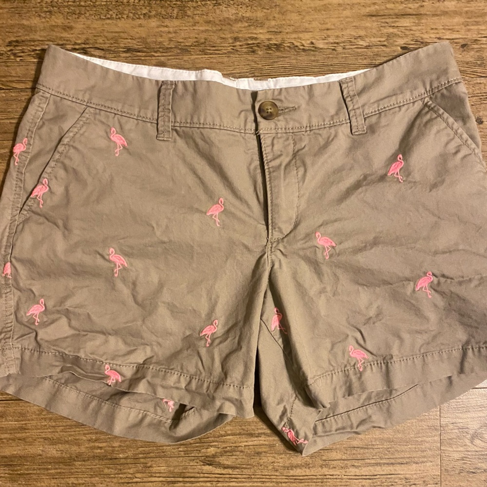 OLD NAVY shorts. Tan with pink flamingos. Size 4. Super cute.